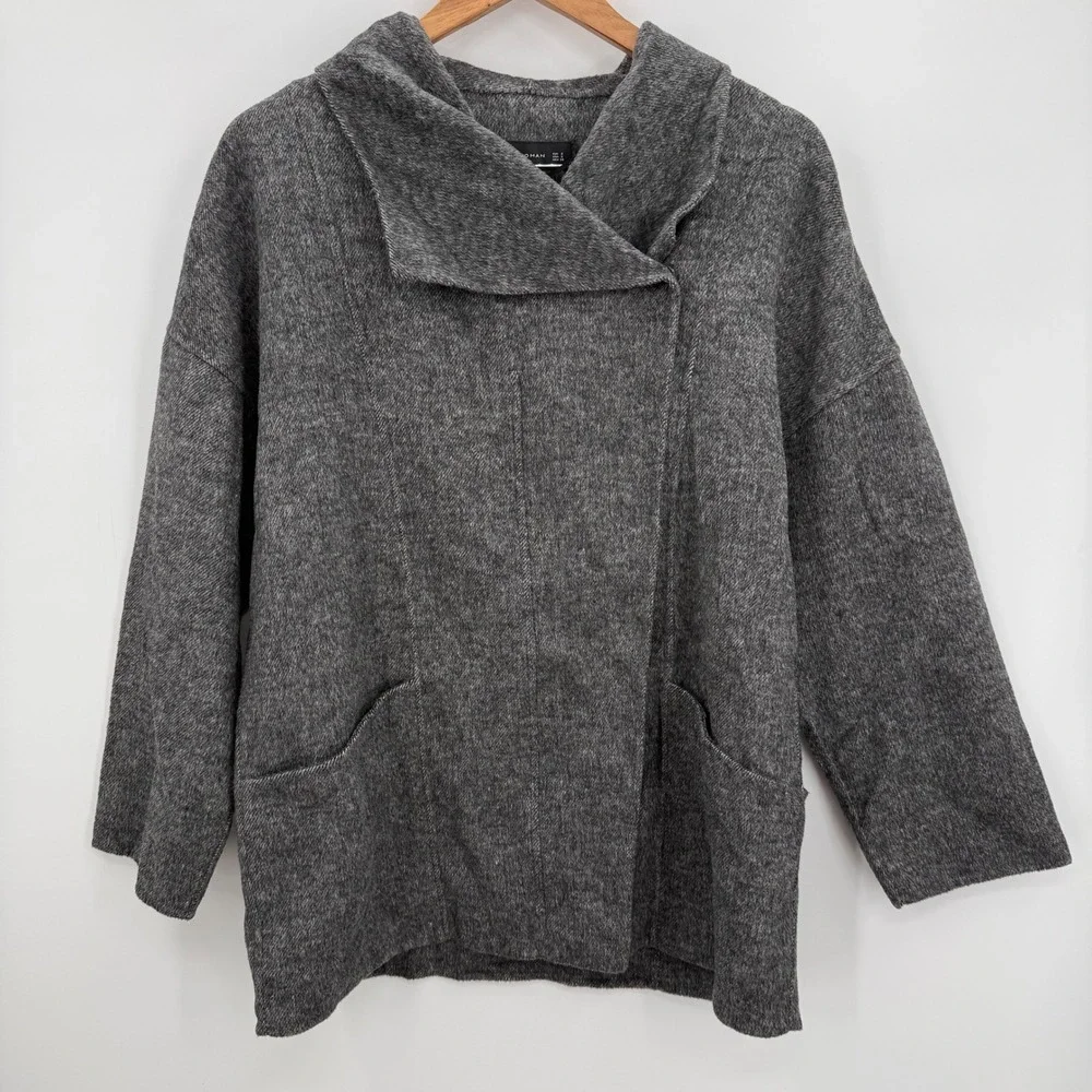 ZARA Hand Made‎ Grey Wool Coat Jacket Cape Wool Jacket Coat Size Small